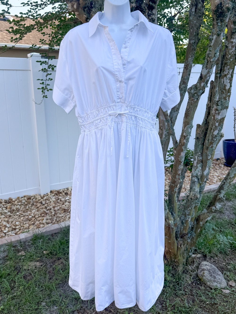 J.Crew White Cotton Smocked Waist Midi Dress NWT Size 14